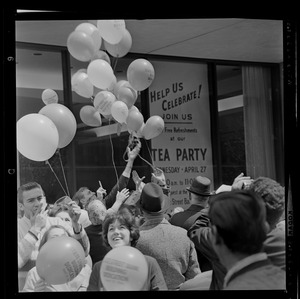 People with balloons at dedication of State Street Bank Building