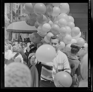 People with balloons at dedication of State Street Bank Building