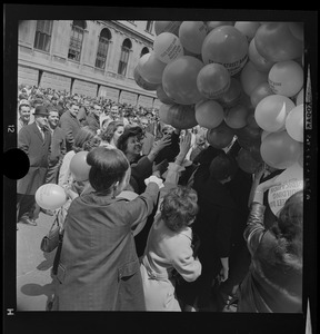 People with balloons at dedication of State Street Bank Building