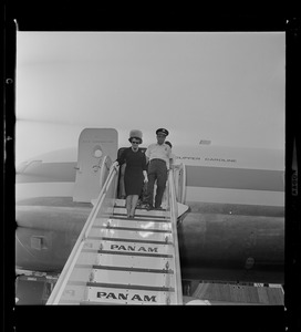 Rose Kennedy departing plane at Logan Airport