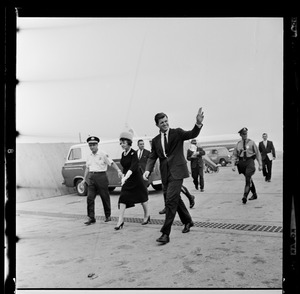 Rose Kennedy and Ted Kennedy at Logan Airport