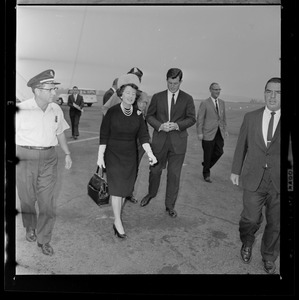 Rose Kennedy and Ted Kennedy at Logan Airport