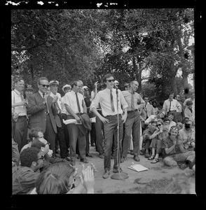 Michael Ferber of the "Boston Five" addresses anti-draft rally in Boston Common