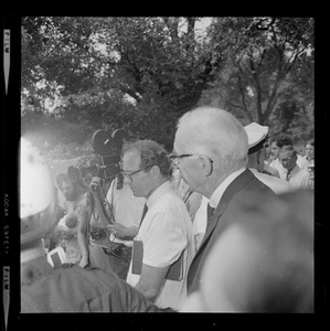 William Sloane Coffin and Dr. Benjamin Spock of the "Boston Five" at anti-draft rally in Boston Common