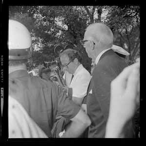 William Sloane Coffin and Dr. Benjamin Spock of the "Boston Five" at anti-draft rally in Boston Common
