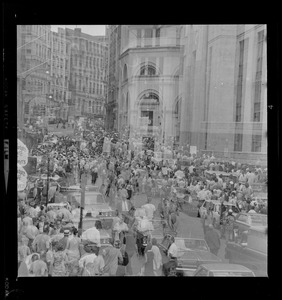 Protesters outside the Federal Building in Boston during sentencing of the "Boston Five"