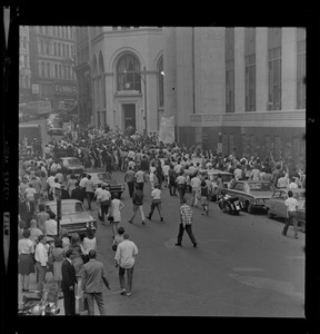 Protesters outside the Federal Building in Boston during sentencing of the "Boston Five"