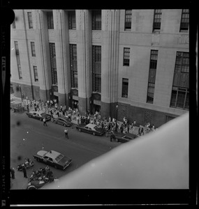 Protesters outside the Federal Building in Boston during sentencing of the "Boston Five"