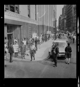 Protesters outside the Federal Building in Boston during sentencing of the "Boston Five"