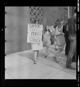 Protesters outside the Federal Building in Boston during sentencing of the "Boston Five"