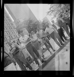 People outside the Federal Building in Boston during sentencing of the "Boston Five"