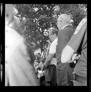William Sloane Coffin and Dr. Benjamin Spock of the "Boston Five" at anti-draft rally in Boston Common
