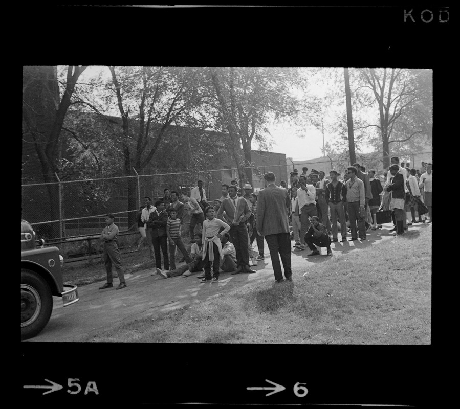 Students blocking a fire truck at Brighton High School during demonstration