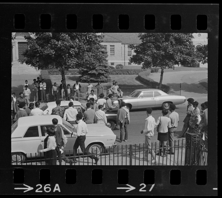 Students outside Brighton High School during demonstration