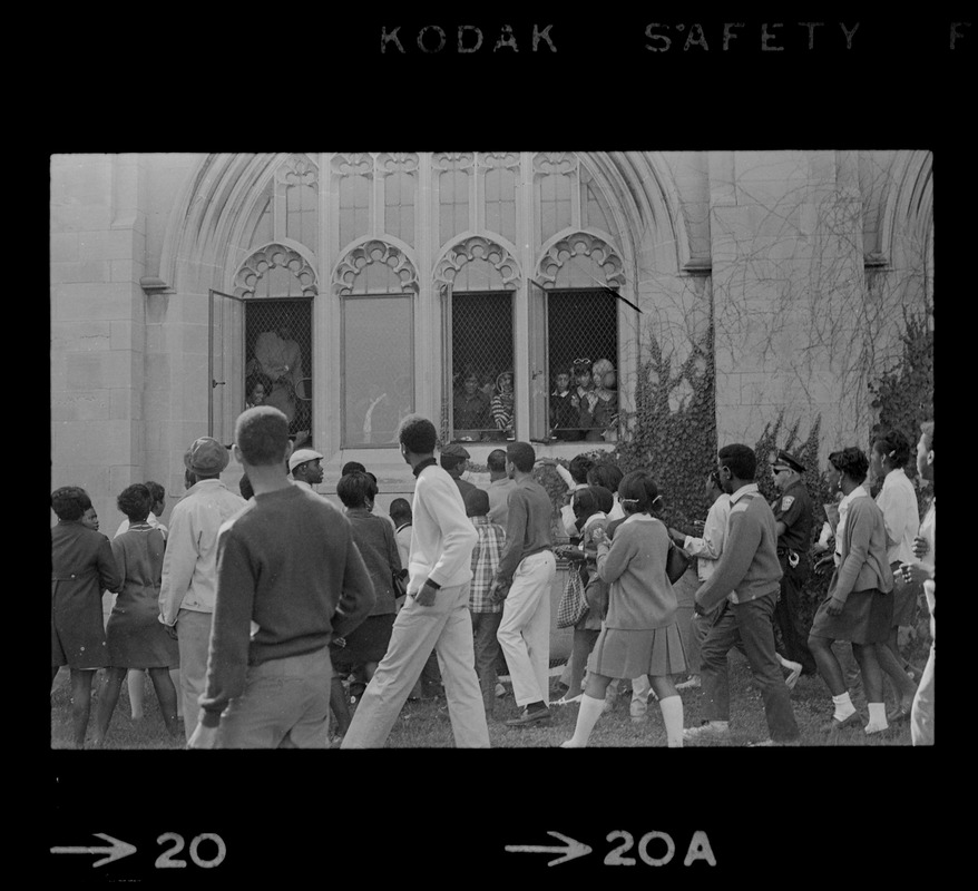 Students outside Brighton High School during demonstration