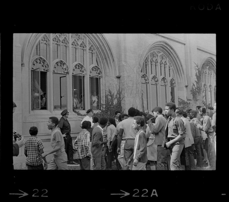 Students outside Brighton High School during demonstration