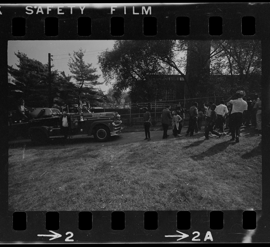 Students blocking a fire truck at Brighton High School during demonstration