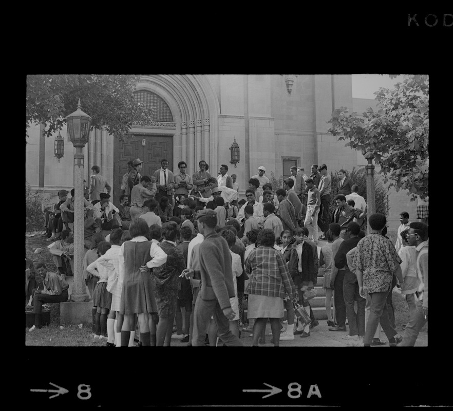 Students outside Brighton High School during demonstration