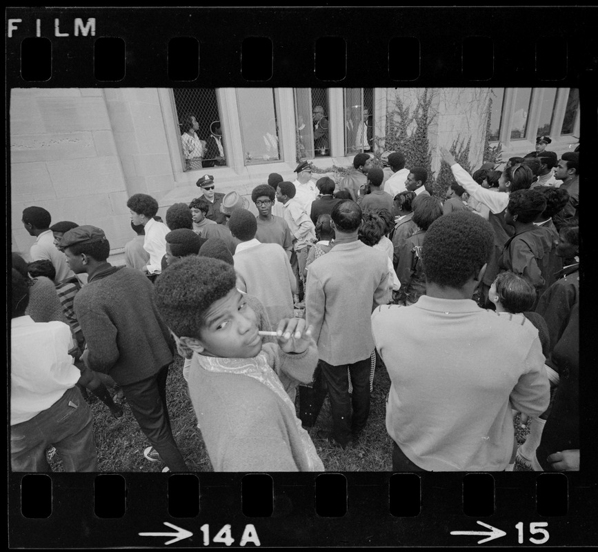 Students outside Brighton High School during demonstration