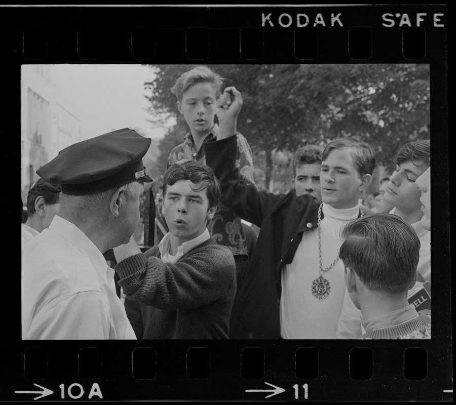 Students and police outside English High School during demonstration