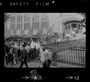 Students outside English High School during demonstration