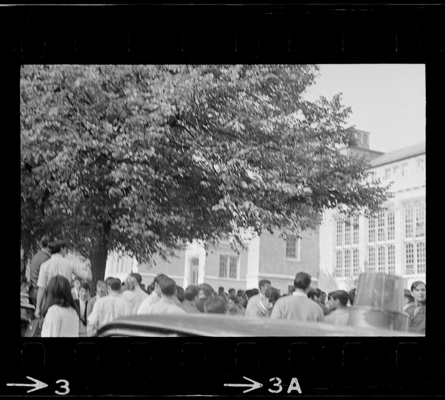 Students outside English High School during demonstration