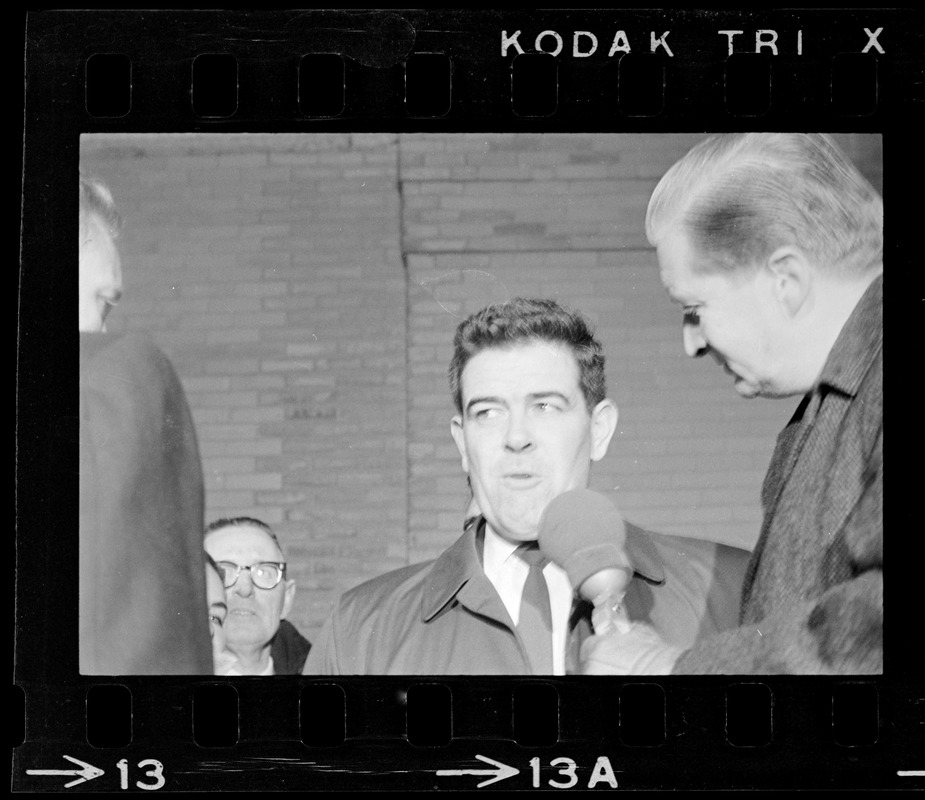 Assistant District Attorney Donald Conn being interviewed after the trial of Albert DeSalvo