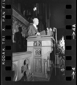 Roy Wilkins scores the Nixon Administration in talk at Old South Church in Boston