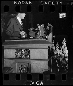 Roy Wilkins scores the Nixon Administration in talk at Old South Church in Boston