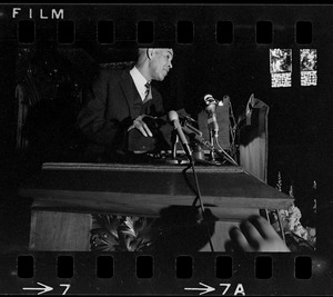 Roy Wilkins scores the Nixon Administration in talk at Old South Church in Boston