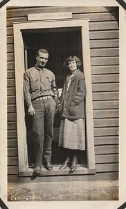 U.S. Marine Albert T. Chase and "Nina V." outside Post Laundry Officer office, Marine base Quantico, VA