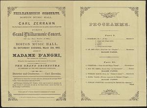 Philharmonic concerts, Boston Music Hall, Carl serrano, first grand philharmonic concert, at the Boston Music Hall, on Saturday evening, March 22d, 1862