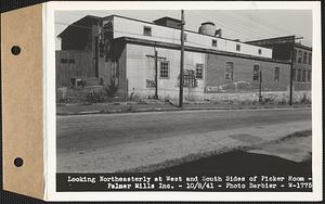 Looking northeasterly at west and south side of picker room, Palmer Mills Inc., Three Rivers, Palmer, Mass., Oct. 8, 1941