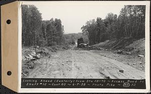 Contract No. 60, Access Roads to Shaft 12, Quabbin Aqueduct, Hardwick and Greenwich, looking ahead (easterly) from Sta. 58+70, Greenwich and Hardwick, Mass., Jun. 7, 1938