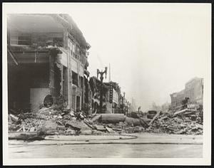 Quake Wrecks Compton's Main Street -- Telephoto From Los Angeles to New York Showing Wreckage in the Main Street of Compton, Calif., Where 13 Died in the Earthquake of March 10.