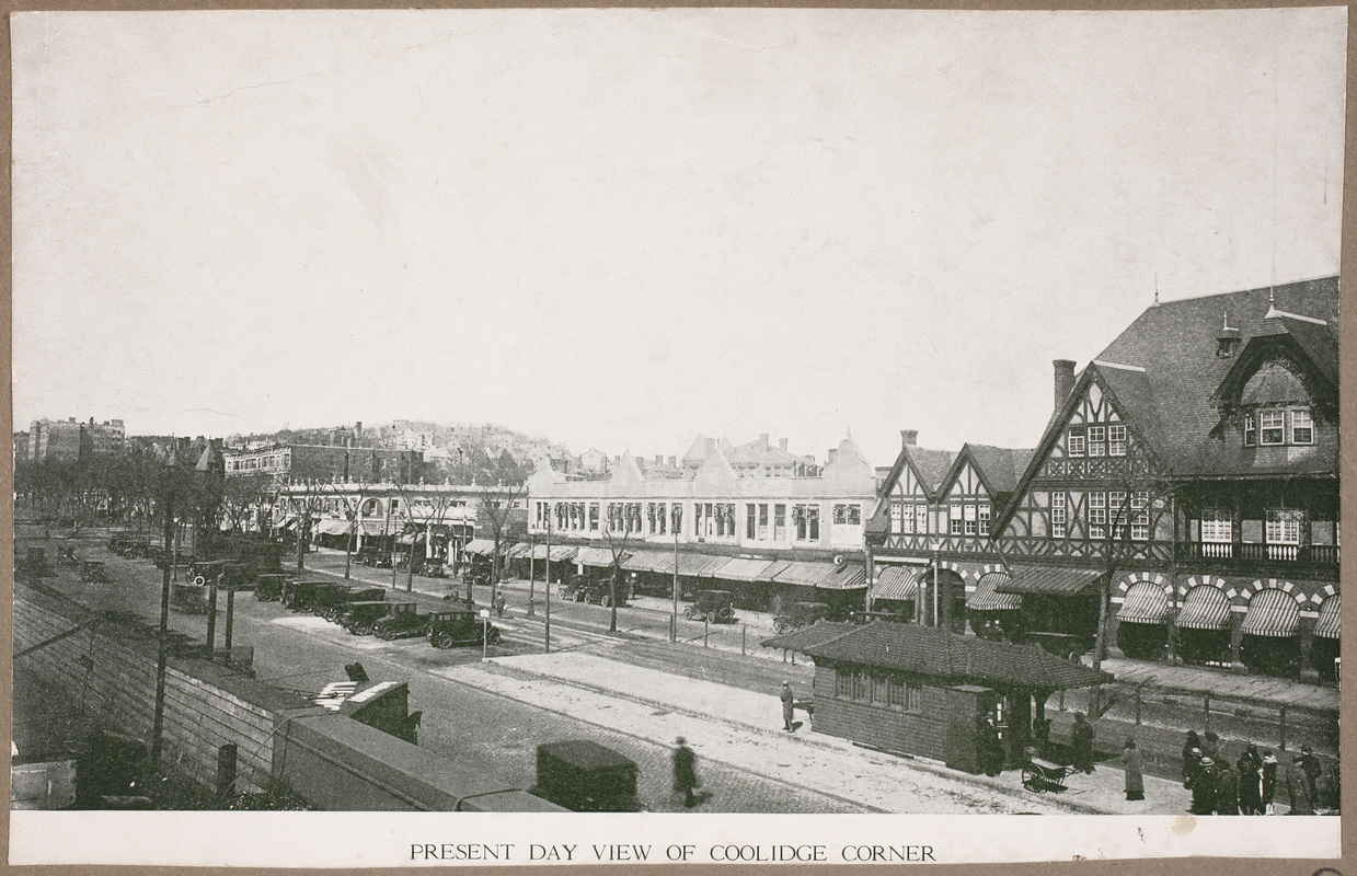 View of Coolidge Corner to the west of the intersection of Beacon Street and Harvard Street