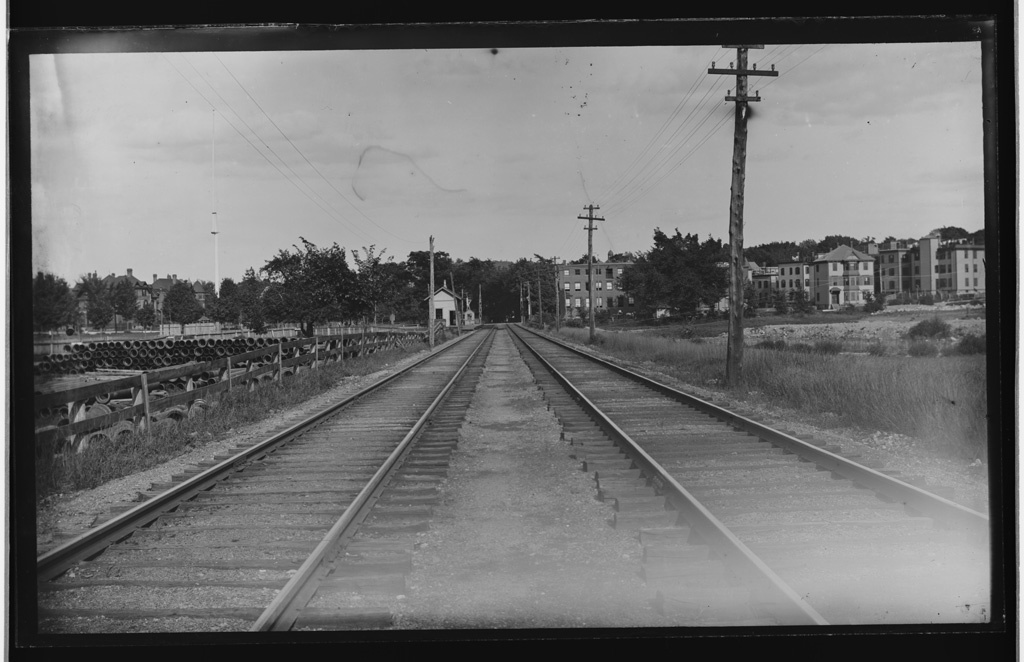 Cypress Street, RR crossing with pipes, no bridge Digital Commonwealth