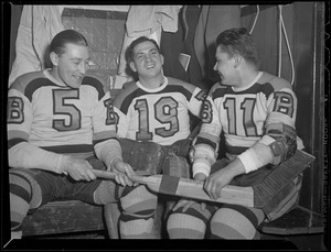 Clapper, D'Amore and Cupola in Boston Garden locker room