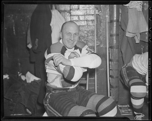 Eddie Shore of the Bruins in Boston Garden locker room