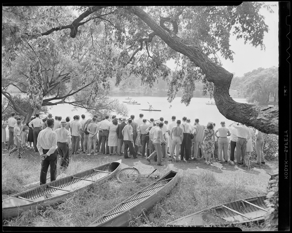 Spectators watch canoe race