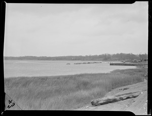 Fishing off boats on lake