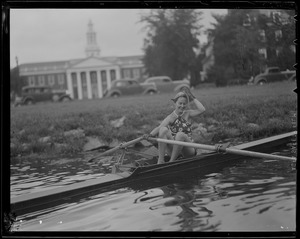Female sculler on the Charles River
