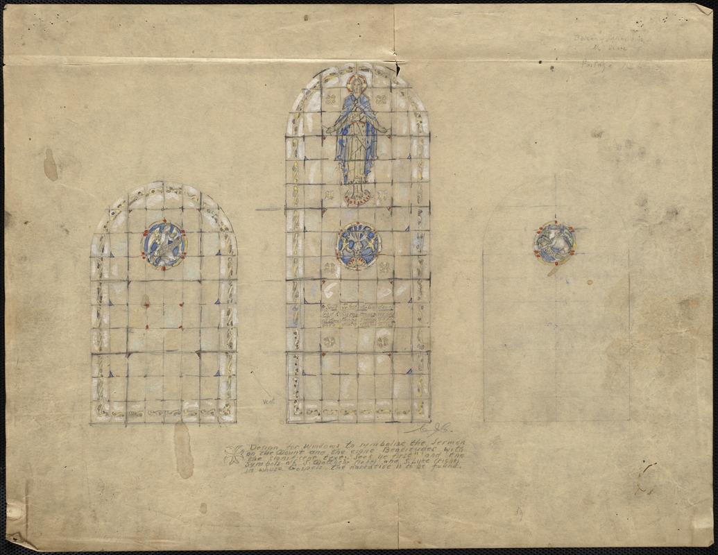 Design for windows to symbolize the Sermon on the Mount and the 8 Beatitudes