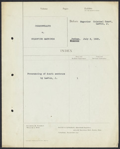 Sacco-Vanzetti Case Records, 1920-1928. Defense Papers. Commonwealth v. Madeiros: Pronouncing of death sentence, July 2, 1926. Box 17, Folder 3, Harvard Law School Library, Historical & Special Collections