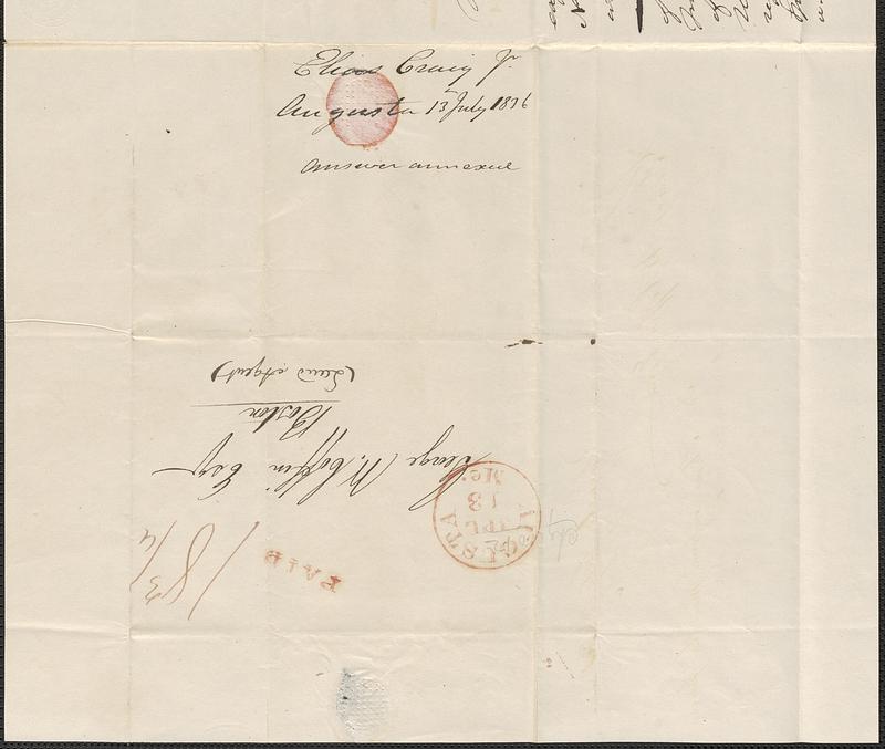 Elias Craig Junior to George Coffin, 13 July 1836 - Digital Commonwealth