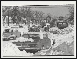 Cars & snowplows on Rt 128 at Rt. 1, Lynnfield