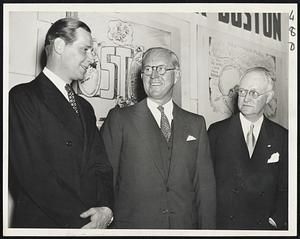 At Luncheon-Gov. Tobin, Joseph P. Kennedy (center) and Ray R. Benton, at the luncheon meeting of the Greate Boston Development Committee at the Copley Plaza.