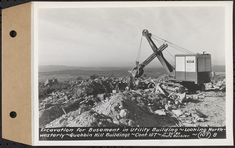 Contract No. 107, Quabbin Hill Recreation Buildings and Road, Ware, excavation for basement in utility building, looking northwesterly, Ware, Mass., Nov. 26, 1940