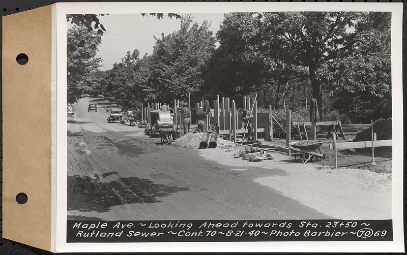 Contract No. 70, WPA Sewer Construction, Rutland, Maple Avenue, looking ahead towards Sta. 23+50, Rutland Sewer, Rutland, Mass., Aug. 21, 1940
