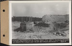 Contract No. 112, Spillway at Shaft 2 of Quabbin Aqueduct, Holden, looking northeasterly from near Sta. 180 degrees, spillway channel at Shaft 2, Holden, Mass., Sep. 23, 1940